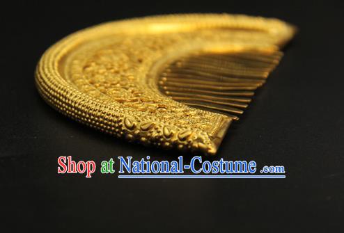 China Ancient Empress Hairpin Traditional Tang Dynasty Palace Hair Accessories Handmade Court Golden Hair Comb