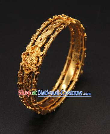 Handmade Chinese Ancient Hanfu Jewelry Accessories Traditional Ming Dynasty Golden Bracelet