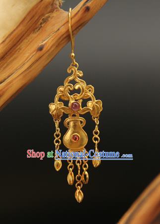 Handmade Chinese Traditional Ming Dynasty Empress Golden Earrings Ancient Hanfu Ear Jewelry Accessories