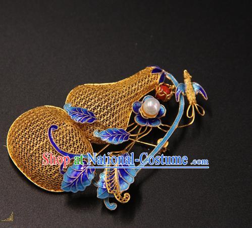 Handmade Chinese Ancient Empress Cloisonne Jewelry Traditional Ming Dynasty Golden Gourd Brooch Accessories