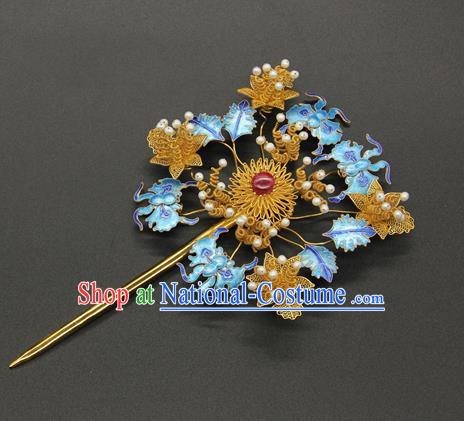 China Ancient Empress Cloisonne Bats Hairpin Traditional Qing Dynasty Palace Hair Accessories Handmade Court Hair Stick