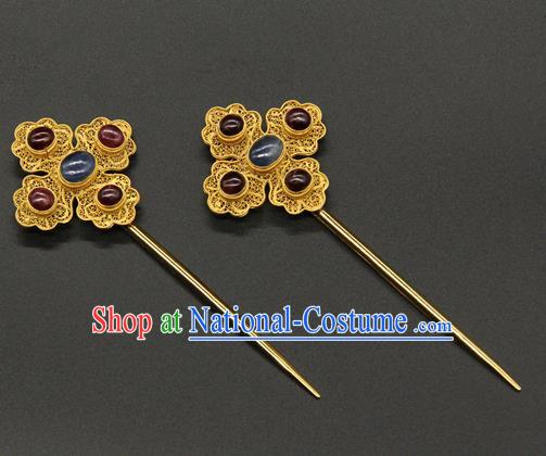 China Traditional Ming Dynasty Palace Hair Accessories Handmade Court Hair Stick Ancient Empress Gems Hairpin