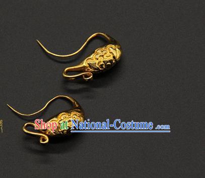 Handmade Chinese Traditional Song Dynasty Earrings Accessories Ancient Empress Golden Ear Jewelry