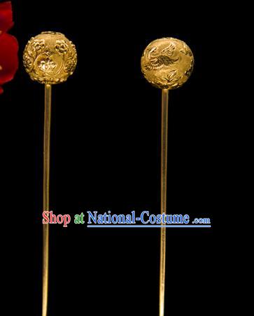 China Ancient Empress Golden Hairpin Traditional Song Dynasty Palace Hair Accessories Handmade Court Hair Stick