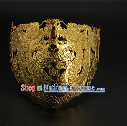 China Handmade Han Dynasty Swordsman Accessories Ancient Crown Prince Golden Face Mask