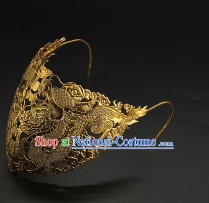 China Handmade Han Dynasty Swordsman Accessories Ancient Crown Prince Golden Face Mask