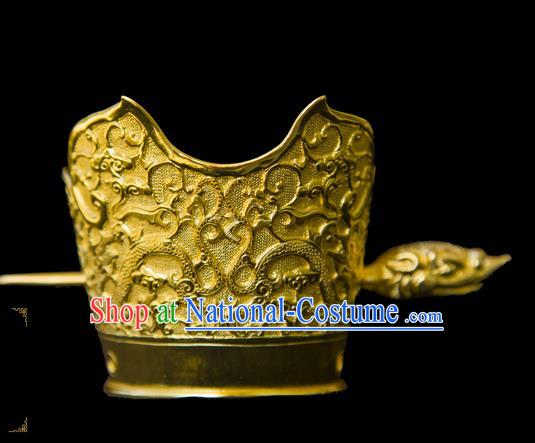 China Handmade Han Dynasty Prince Hair Accessories Ancient King Golden Hairdo Crown and Hairpin