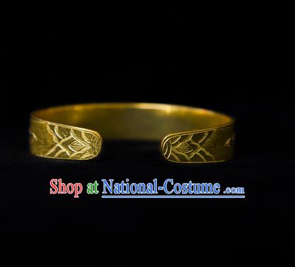 Handmade Chinese Ancient Empress Golden Bracelet Jewelry Traditional Song Dynasty Palace Bangle Accessories