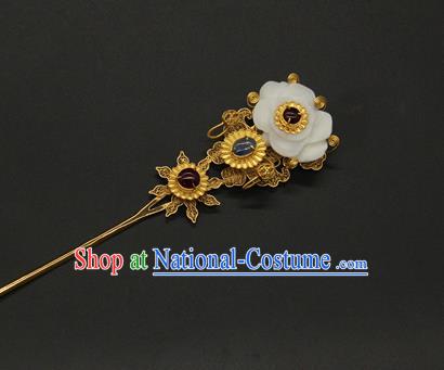 China Traditional Handmade Hair Stick Ming Dynasty Hair Accessories Ancient Court Queen Jade Sunflower Hairpin