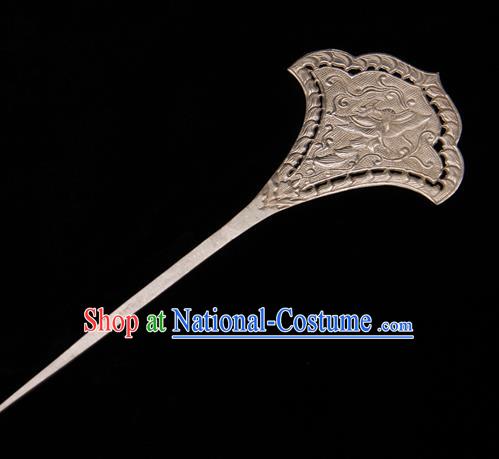 China Traditional Handmade Hair Accessories Ancient Imperial Consort Carving Phoenix Hair Stick Tang Dynasty Silver Hairpin