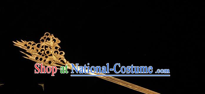 China Ancient Hanfu Golden Hair Stick Traditional Handmade Palace Hair Accessories Tang Dynasty Imperial Consort Hairpin