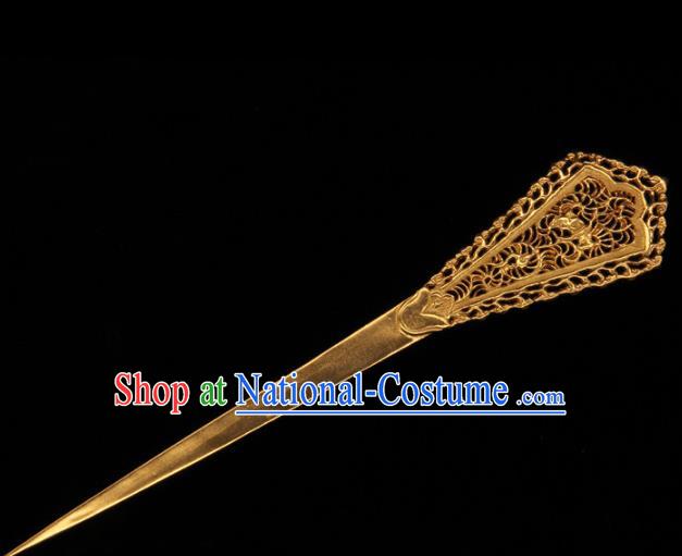 China Ancient Palace Hairpin Hanfu Golden Hair Stick Traditional Handmade Tang Dynasty Imperial Consort Hair Accessories