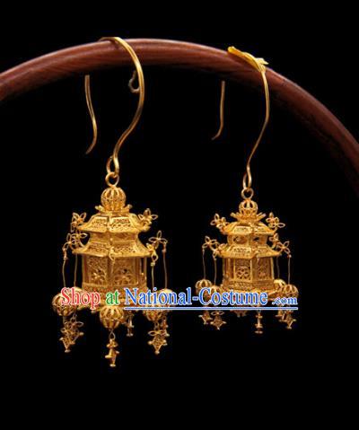 Handmade Chinese Traditional Golden Ear Jewelry Bracelet Ancient Ming Dynasty Imperial Consort Lantern Earrings Accessories