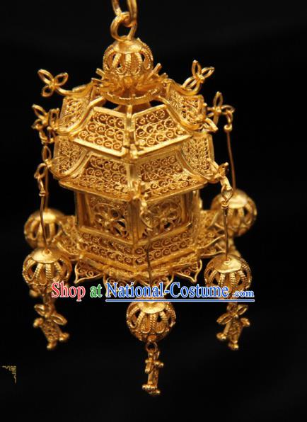 Handmade Chinese Traditional Golden Ear Jewelry Bracelet Ancient Ming Dynasty Imperial Consort Lantern Earrings Accessories