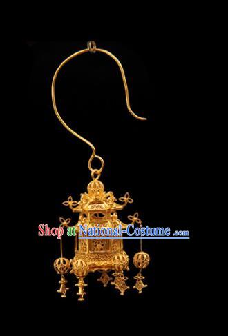 Handmade Chinese Traditional Golden Ear Jewelry Bracelet Ancient Ming Dynasty Imperial Consort Lantern Earrings Accessories