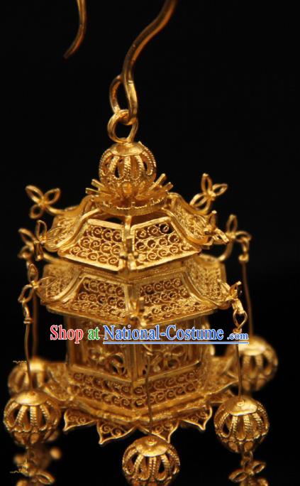 Handmade Chinese Traditional Golden Ear Jewelry Bracelet Ancient Ming Dynasty Imperial Consort Lantern Earrings Accessories