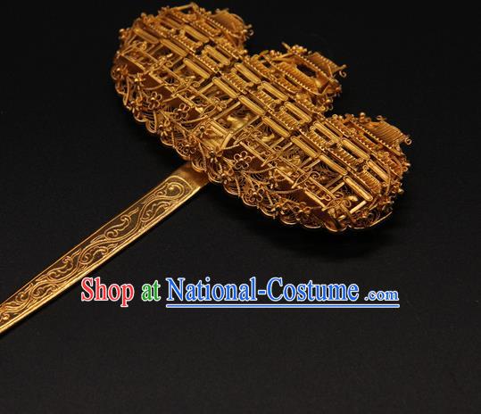 China Traditional Ming Dynasty Hair Stick Queen Hair Accessories Handmade Ancient Empress Golden Hairpin