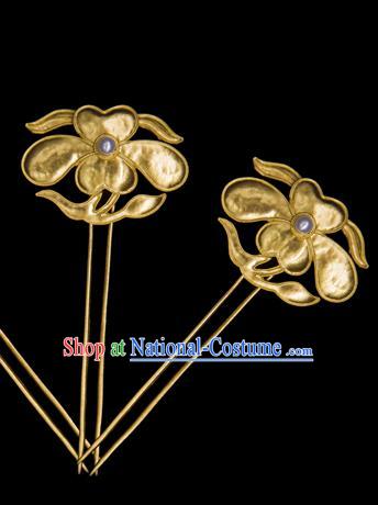 China Ancient Empress Pearl Hair Stick Traditional Ming Dynasty Palace Hair Accessories Handmade Court Golden Peony Hairpin