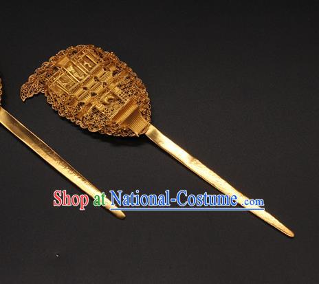 China Traditional Queen Hair Accessories Handmade Ancient Empress Golden Hairpin Ming Dynasty Hair Stick