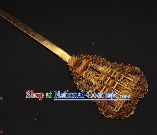 China Handmade Ming Dynasty Hair Stick Traditional Queen Hair Accessories Ancient Empress Golden Palace Hairpin