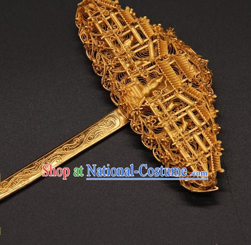 China Ancient Empress Golden Palace Hairpin Traditional Queen Hair Accessories Handmade Ming Dynasty Hair Stick