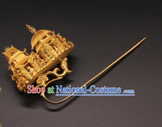 China Traditional Court Hair Accessories Handmade Ming Dynasty Wedding Hair Stick Ancient Queen Golden Hairpin