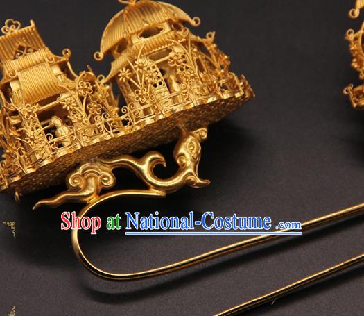 China Traditional Court Hair Accessories Handmade Ming Dynasty Wedding Hair Stick Ancient Queen Golden Hairpin