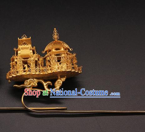 China Traditional Court Hair Accessories Handmade Ming Dynasty Wedding Hair Stick Ancient Queen Golden Hairpin