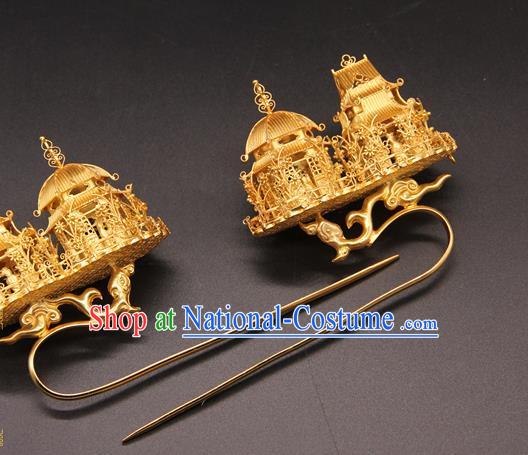 China Traditional Court Hair Accessories Handmade Ming Dynasty Wedding Hair Stick Ancient Queen Golden Hairpin