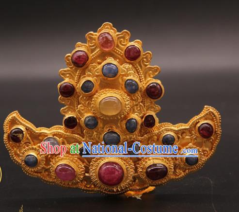 China Traditional Court Hair Accessories Ancient Queen Golden Hairpin Handmade Ming Dynasty Empress Gems Hair Crown