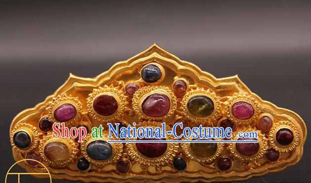 China Ancient Queen Gems Hair Crown Traditional Court Hair Accessories Handmade Ming Dynasty Empress Hairpin