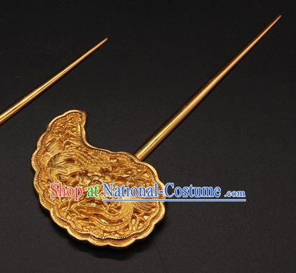 China Traditional Court Hair Accessories Handmade Ming Dynasty Empress Hairpin Ancient Queen Golden Hair Stick