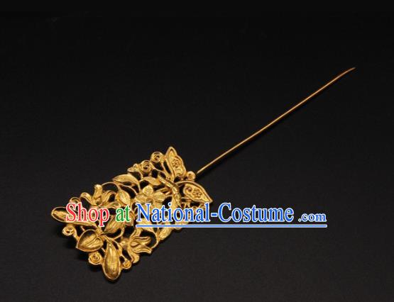 China Handmade Ming Dynasty Carving Butterfly Hairpin Traditional Court Hair Accessories Ancient Empress Golden Hair Stick