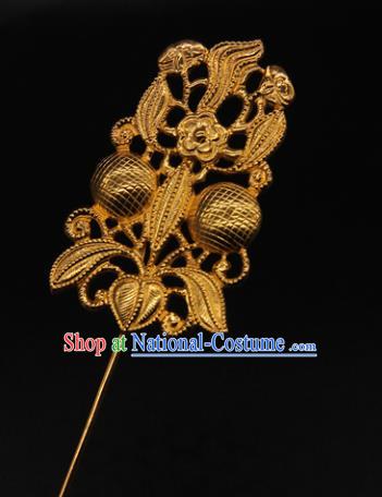 China Traditional Court Hair Accessories Ancient Empress Golden Hair Stick Handmade Yuan Dynasty Flowers Hairpin