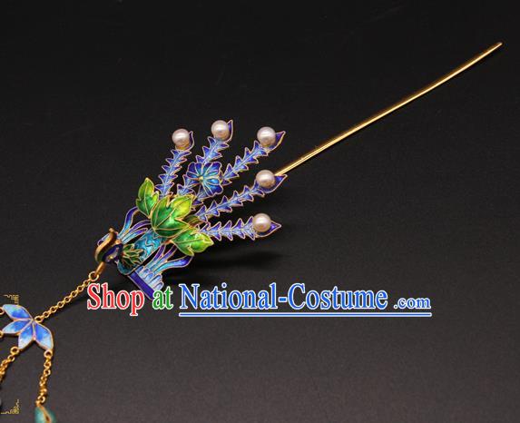 China Traditional Qing Dynasty Queen Hair Accessories Handmade Ancient Empress Hairpin Blueing Phoenix Hair Stick