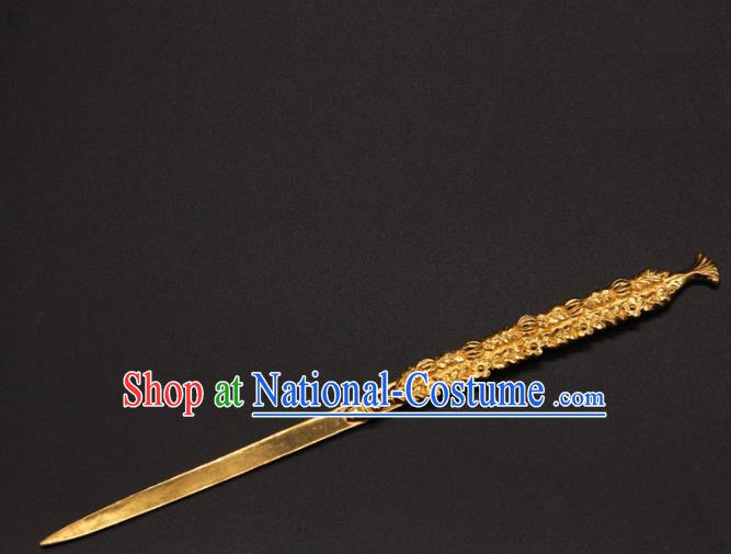 China Handmade Tang Dynasty Carving Hairpin Traditional Palace Hair Accessories Ancient Empress Golden Hair Stick