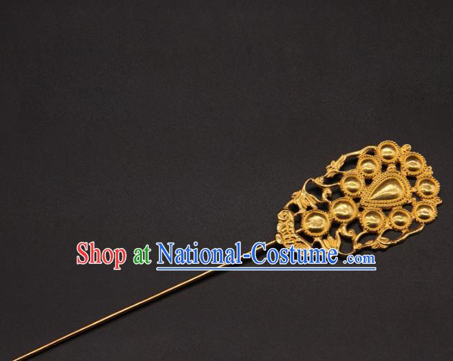 China Traditional Palace Hair Accessories Ancient Hanfu Hair Stick Handmade Yuan Dynasty Empress Golden Hairpin