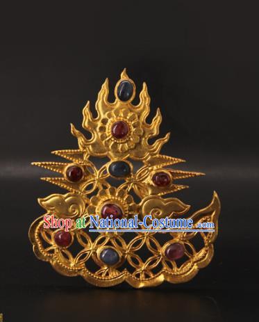 China Handmade Palace Hair Accessories Traditional Ming Dynasty Gems Hair Crown Ancient Empress Golden Flame Hairpin