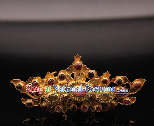 China Ancient Empress Hairpin Handmade Palace Hair Accessories Traditional Ming Dynasty Gems Hair Crown