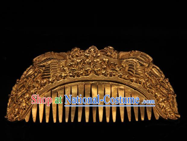 China Ancient Tang Dynasty Empress Hairpin Handmade Palace Hair Accessories Traditional Hanfu Golden Hair Comb