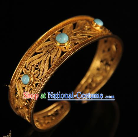 Handmade Chinese Traditional Jewelry Kallaite Bracelet Ancient Ming Dynasty Imperial Consort Accessories