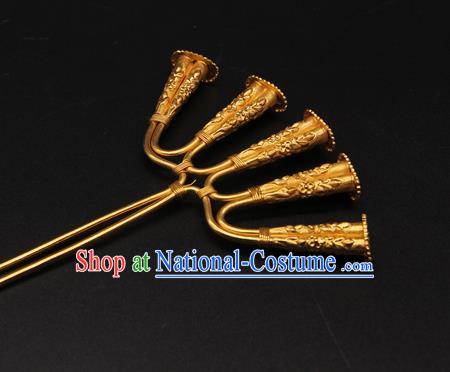 China Handmade Palace Hair Accessories Traditional Hanfu Golden Hair Stick Ancient Tang Dynasty Empress Hairpin