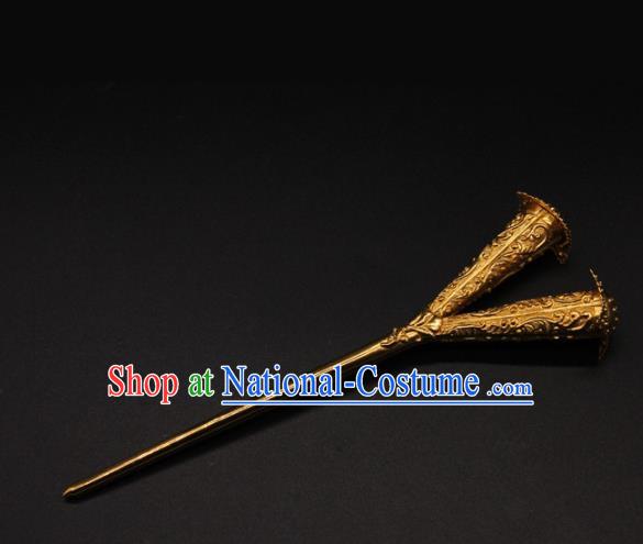 China Ancient Tang Dynasty Empress Hairpin Handmade Palace Hair Accessories Traditional Hanfu Golden Hair Stick