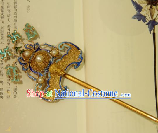 China Handmade Palace Woman Hair Stick Traditional Queen Headpiece Ancient Qing Dynasty Empress Golden Gourd Bat Hairpin