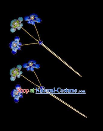 China Traditional Ming Dynasty Empress Hair Accessories Handmade Palace Pearls Hairpin Ancient Blueing Hair Stick