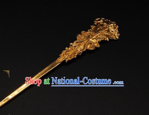 China Handmade Palace Queen Golden Hair Stick Traditional Court Headpiece Ancient Yuan Dynasty Empress Hairpin