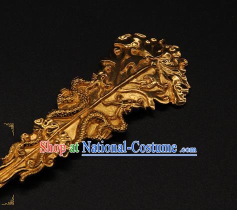 China Handmade Palace Queen Golden Hair Stick Traditional Court Headpiece Ancient Yuan Dynasty Empress Hairpin