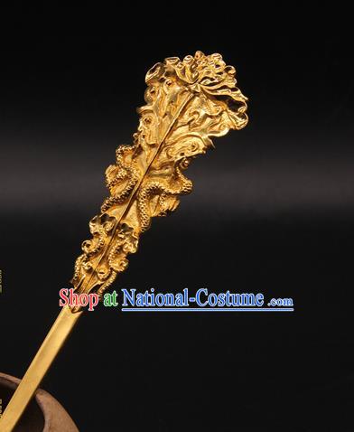 China Handmade Palace Queen Golden Hair Stick Traditional Court Headpiece Ancient Yuan Dynasty Empress Hairpin