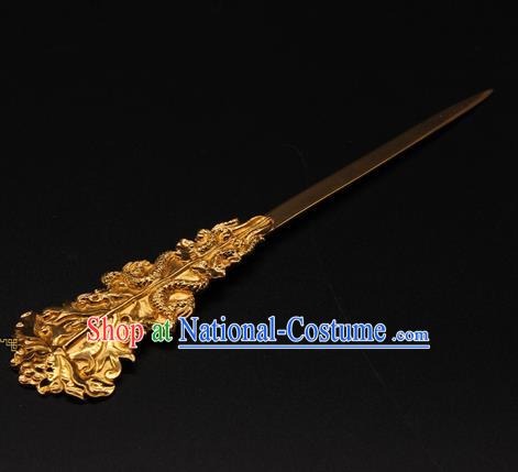 China Handmade Palace Queen Golden Hair Stick Traditional Court Headpiece Ancient Yuan Dynasty Empress Hairpin