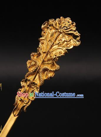 China Handmade Palace Queen Golden Hair Stick Traditional Court Headpiece Ancient Yuan Dynasty Empress Hairpin